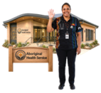 Aboriginal woman outside a community centre