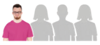Man in bright pink shirt with 3 shadow silhouettes behind him