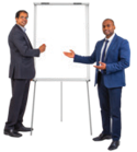 2 men in suits standing in front of a whiteboard