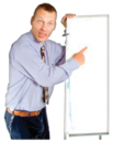 man in shirt and tie pointing to a whiteboard