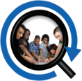 magnifying glass focusing on a group of people