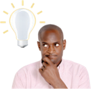 man thinking with light bulb lit up next to him