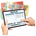 payslip on an iPad in front of Australian currency