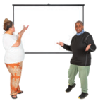 2 people presenting in front of a whiteboard