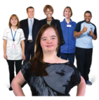 professionals standing behind the person with disability