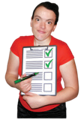 woman holding list with 2 check marks against items